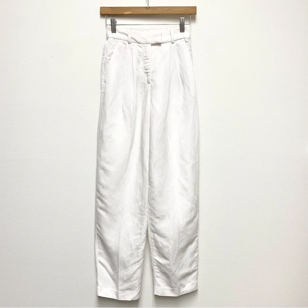 H&M Linen Blend Pleated Tapered Trouser Pants Size 0‎ White Ankle Length NWT